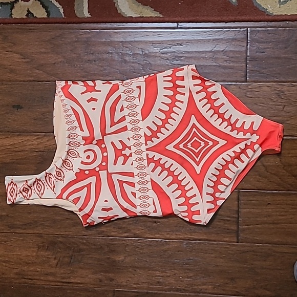 Unknown Brand women's One-Shoulder Orange & Tan Patterned Swimsuit Size Medium - Picture 2 of 5